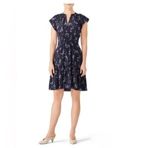 Rebecca Taylor Francine Dress Navy Blue Silk Floral Romantic Boho Whimsical SZ 2